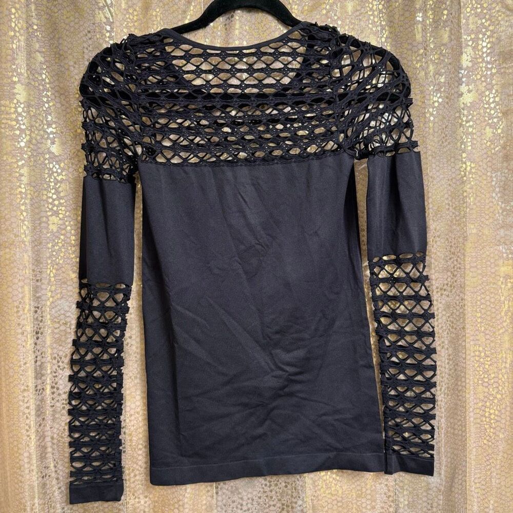 Venus Stretch Black Goth‎ Slash Netted Long Sleeve Nylon Top Small NWOT